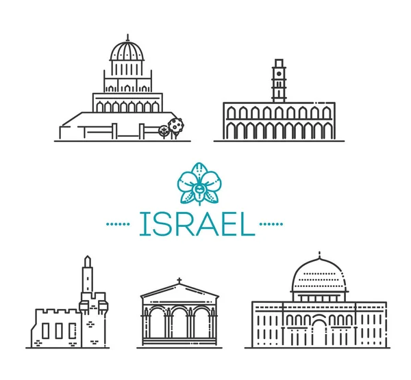 Historic Buildings Streets Israel Outline — Stock Vector