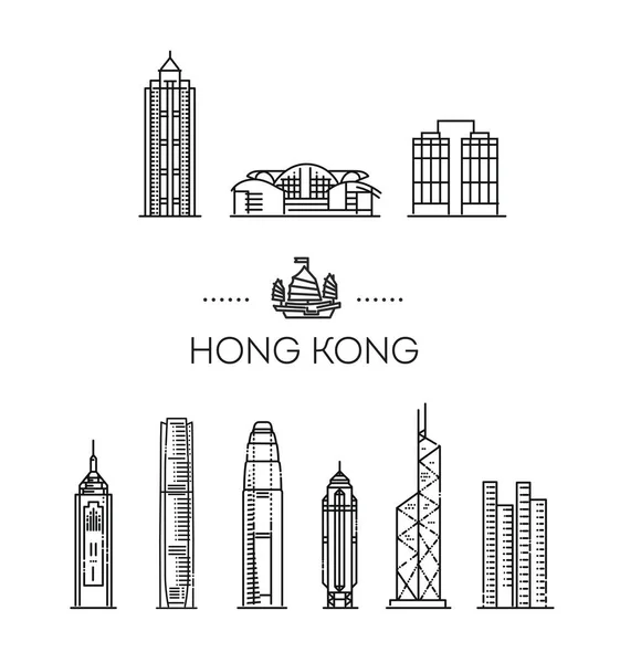 Hong Kong China Esbozar Ilustración Vectorial Ciudad Símbolo Lugares Interés — Archivo Imágenes Vectoriales