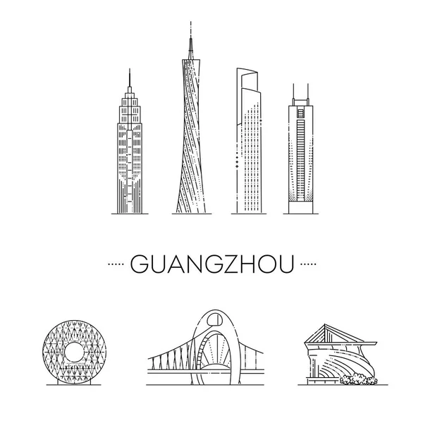 Lineares Banner Der Stadt Guangzhou — Stockvektor
