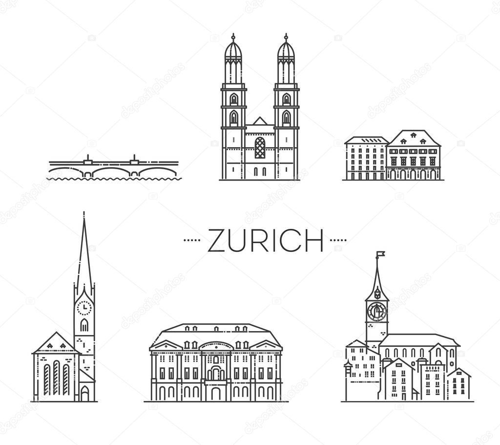 Business Travel and Concept with Historic Architecture. Zurich Cityscape with Landmarks