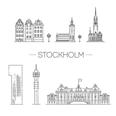 Stockholm anıtların siluetini detaylandırdı. Vektör illüstrasyonu