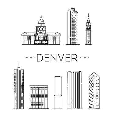 Colorado, Denver, outline city vector illustration, symbol travel sights landmarks