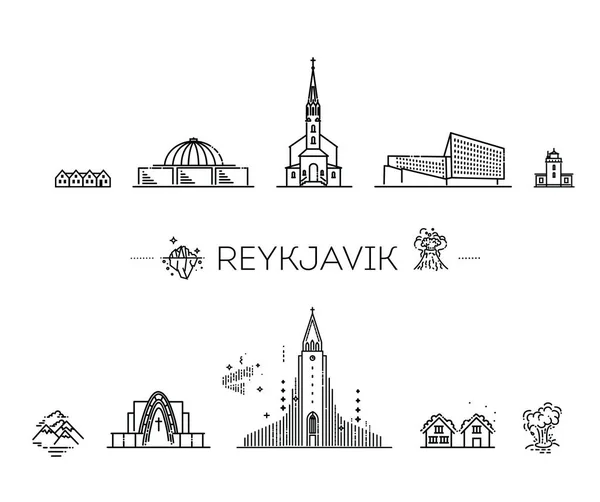 Reykjavik Architectuurlijn Skyline Illustratie Lineaire Vector Stadsbeeld Met Beroemde Oriëntatiepunten — Stockvector