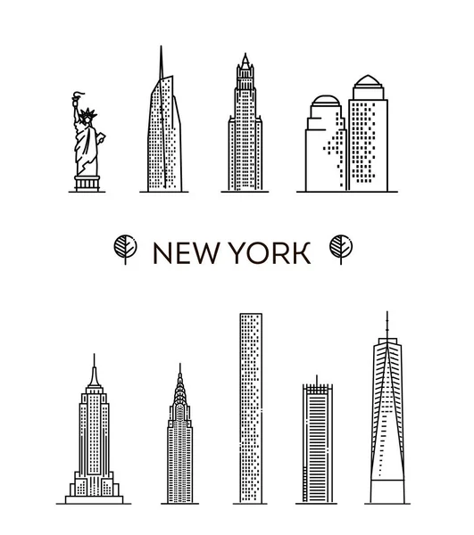 Vector Illustration New York Architecture Line Skyline Illustration Linear Vector — Vettoriale Stock