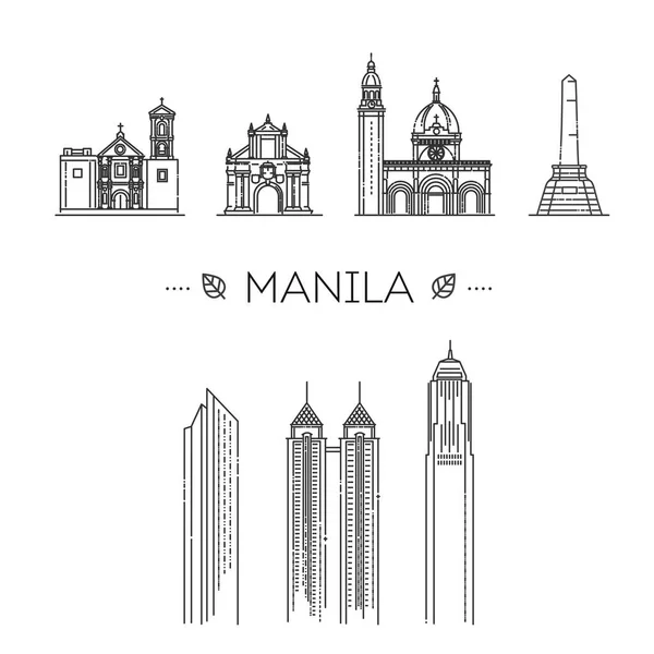 Manila Outline Vector Flat Symbols — Stockvektor