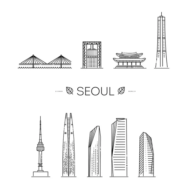 Seoul Detailed Monuments Silhouette Vector Illustrationyline Set Vector Symbols —  Vetores de Stock