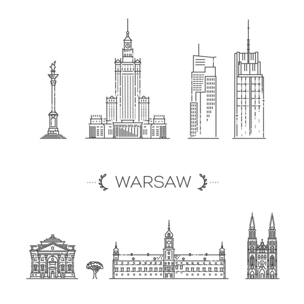 Vázolja Fel Varsó Skyline Vektorillusztráció — Stock Vector