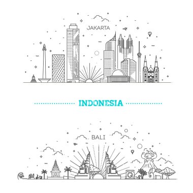 Endonezya Doğrusal Şehir Skyline. Vektör illüstrasyonu