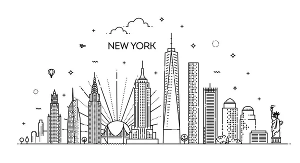 Bannière Linéaire Ville New York Illustration Vectorielle — Image vectorielle