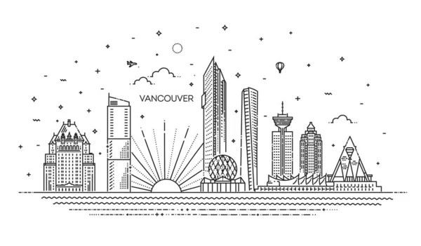 Linjär Vektor Stadsbild Med Berömda Landmärken — Stock vektor