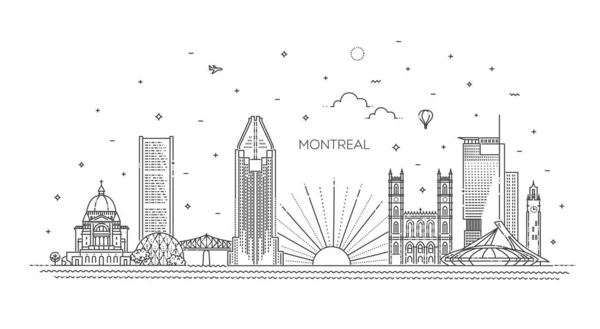 Montreal Canadá Líneas Ciudad Horizonte Ilustración Vectorial — Vector de stock