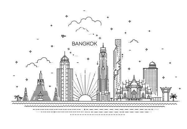 Bannière Bangkok Ville Skyline Dans Style Tendance Ligne Plate Bangkok — Image vectorielle