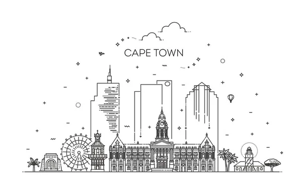 Cape Town Ταξιδιωτικό Ορόσημο Του Ιστορικού Κτιρίου Λεπτή Γραμμή Εικονίδιο — Διανυσματικό Αρχείο