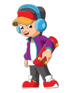 Resimli kaykaylı havalı çocuk.