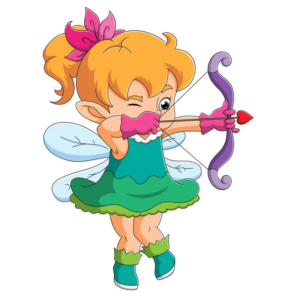 Archery Elf Girl Holding Bow Illustration — Stock Vector