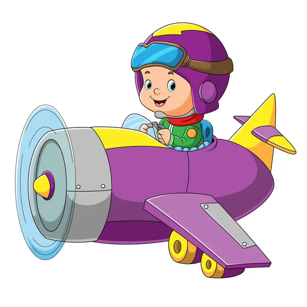Мальчик Летит Самолете Защитным Шлемом Иллюстрации — стоковый вектор