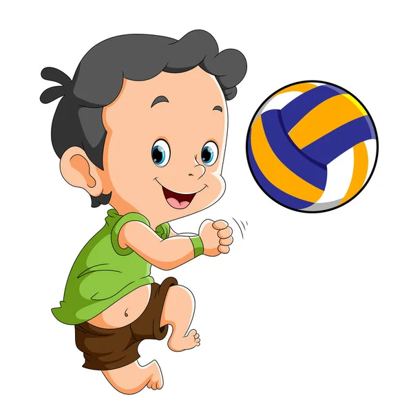 Niño Feliz Está Jugando Bola Voleibol Ilustración — Vector de stock