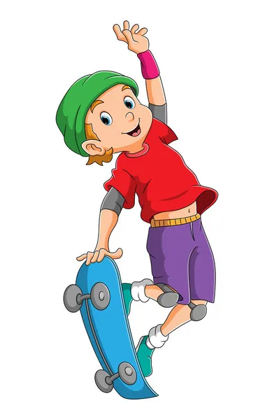 Cool Boy Doing Attraction Skateboard — Stock Vector
