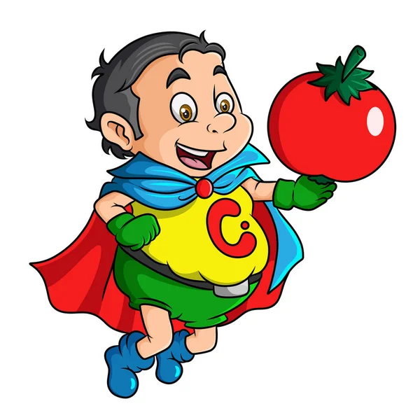 Der Pflanzliche Superheld Mit Der Tomate Der Illustration — Stockvektor
