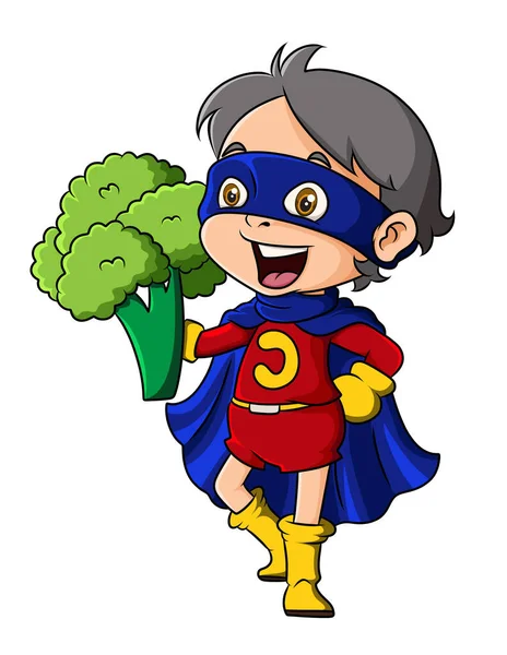 Chica Superhéroe Vegetal Con Brócoli Ilustración — Archivo Imágenes Vectoriales