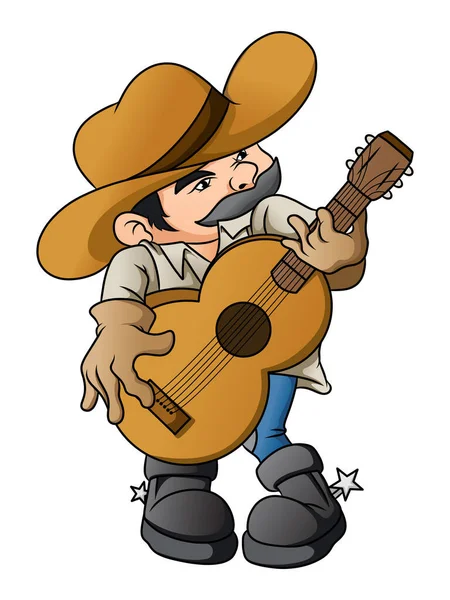 Den Gamle Cowboyen Spelar Illustrationens Musik — Stock vektor