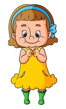 Şirin kız, resimli bir aşk işareti yapıyor.