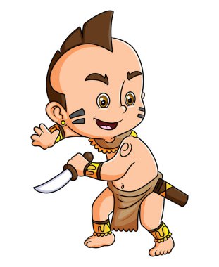 Hintli çocuk illüstrasyon bıçağıyla çekim yapıyor.