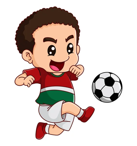 Soccer Boy Playing Kicking Ball Hardly Illustration — Stock Vector