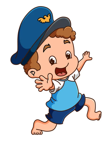 Милий Хлопчик Поводиться Поліція Носить Поліцейську Шапку Ілюстрації — стоковий вектор