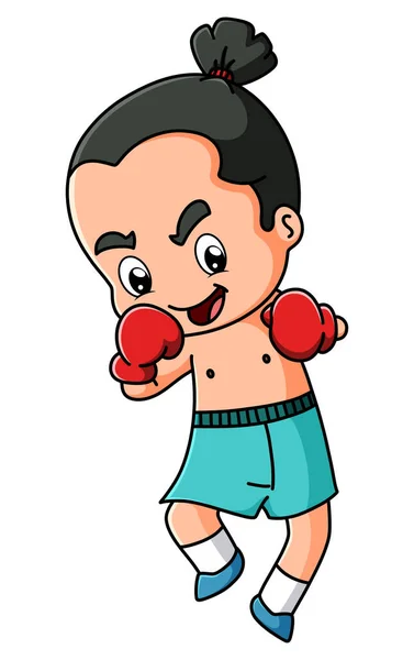 Boxeador Está Luchando Ring Sin Ropa Ilustración — Vector de stock