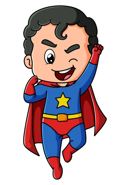 Super Herói Está Voando Vestindo Manto Ilustração —  Vetores de Stock