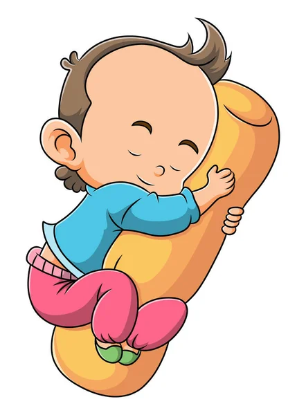 Little Boy Sleeping Hugging Bolster Illustration — Stock Vector