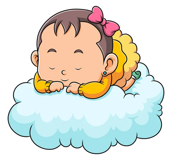 Χαριτωμένο Κοριτσάκι Κοιμάται Και Ποζάρει Στο Σύννεφο Της Εικονογράφησης — Διανυσματικό Αρχείο