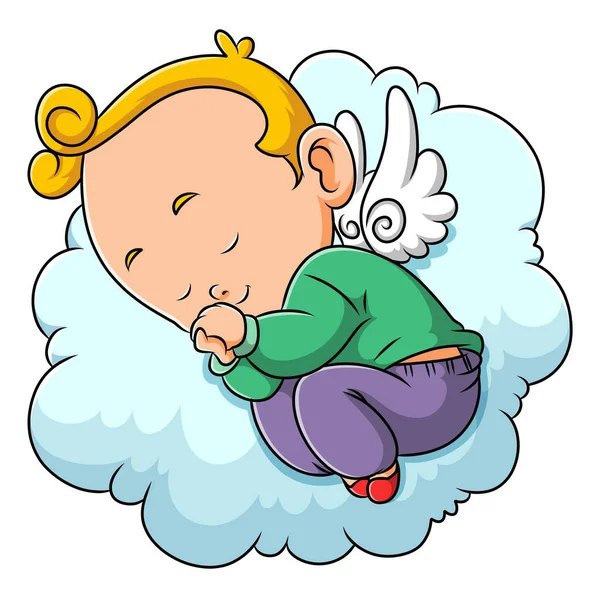 Küçük Peri Bebek Resim Bulutunda Çok Sıkı Uyuyor — Stok Vektör