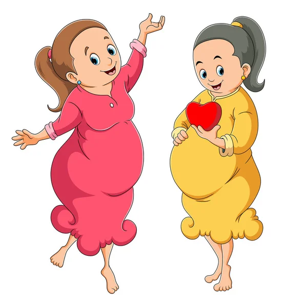 Grupa Kobiet Ciąży Tańczy Trzyma Znak Miłosny Ilustracji — Wektor stockowy