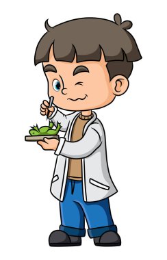 Profesör, illüstrasyon laboratuarında kurbağayla deney yapıyor.