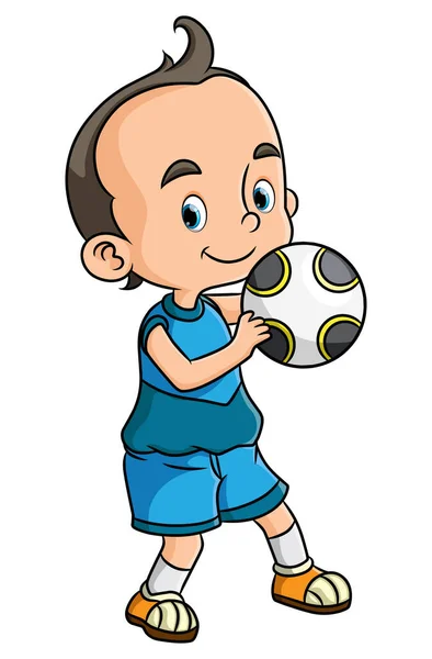 Niño Feliz Está Jugando Fútbol Campo Ilustración — Vector de stock