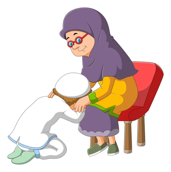 Pria Itu Meminta Maaf Kepada Nenek Dari Ilustrasi - Stok Vektor