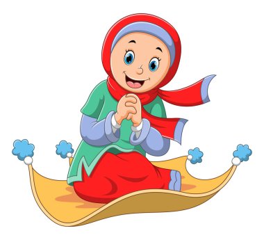 Anne resimlerin uçan halısında oturuyor.