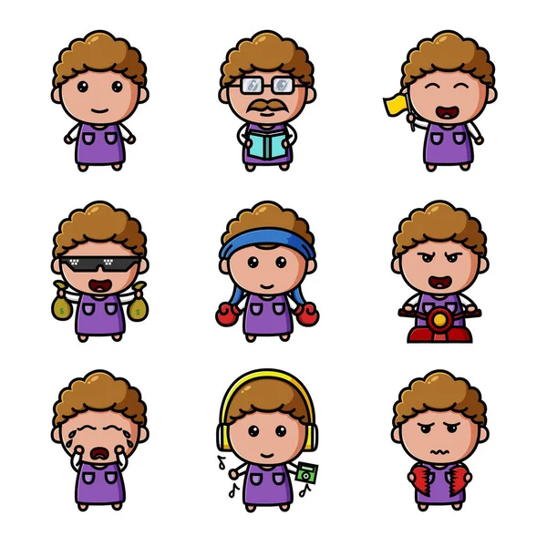 Maskot demeti gibi kıvırcık saçlı çocuk.