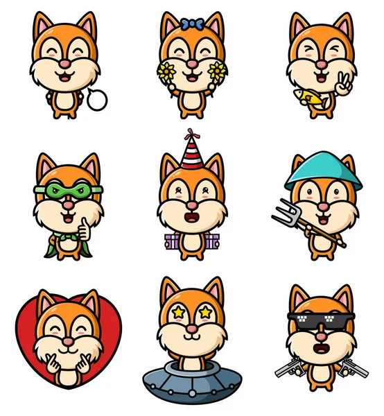 Cute Animal Fox Mascot Bundle Set Illustration — Stock Vector