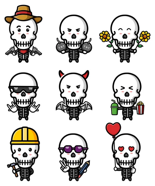 Grim Skull Mascot Bundle Set Illustration — Stock Vector