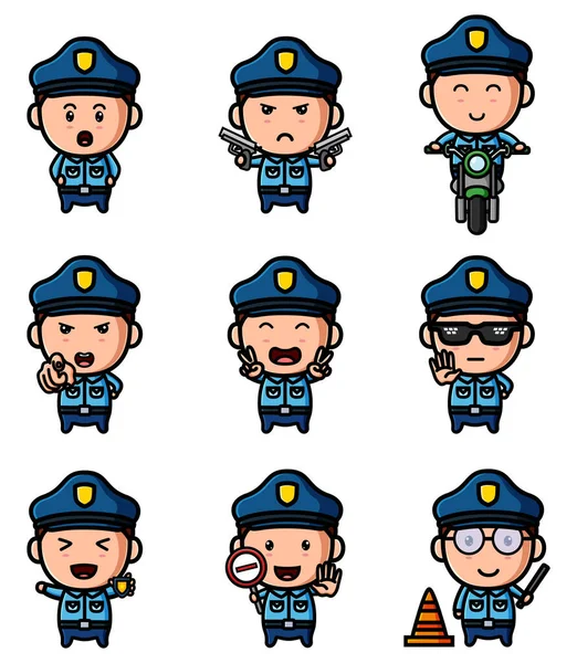 Cool Police Man Mascot Bundle Set Illustration — Stock Vector