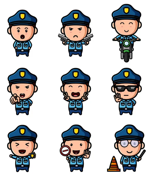 Policía Fresco Del Paquete Mascotas Conjunto Ilustración — Vector de stock