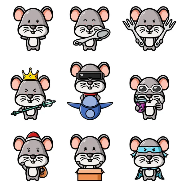 Happy Mouse Mascot Bundle Set Illustration — Stock Vector