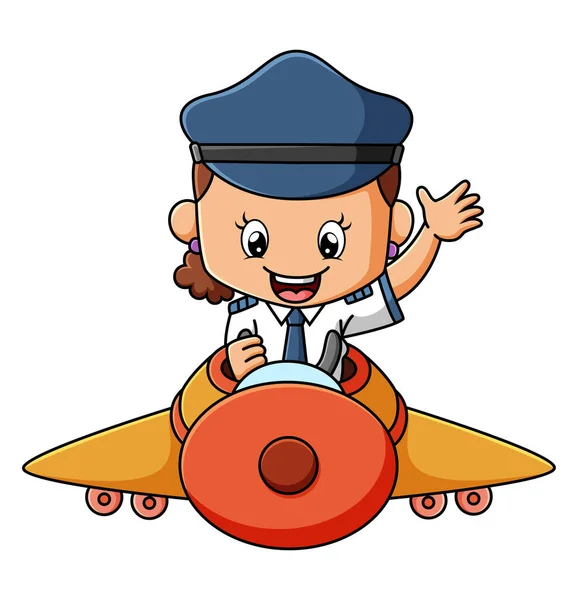 Linda Chica Piloto Vuelo Del Avión Ilustración — Vector de stock