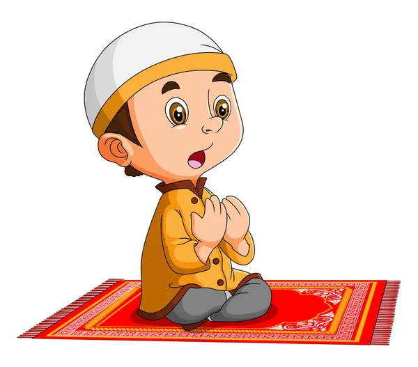 Little Boy Praying Ramadan Night Illustration — Stock Vector