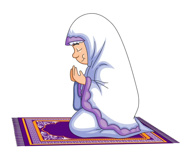 老婦人は長いベールを着てイラストの祈りをしている — ストックベクタ