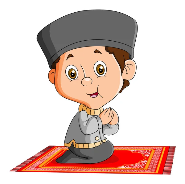 Menino Feliz Está Orando Dia Eid Fitr Ilustração — Vetor de Stock
