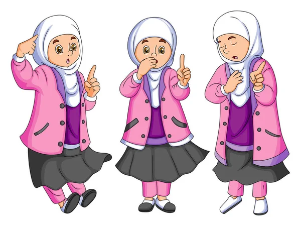 Collection Muslim Student Girl Bright Jacket Illustration — Stock Vector